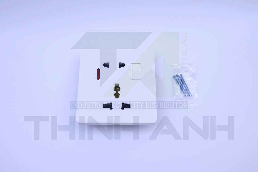 Ổ cắm 2 chấu tròn 3 chấu đa năng kèm công tắc+ đèn báo MarcLichte