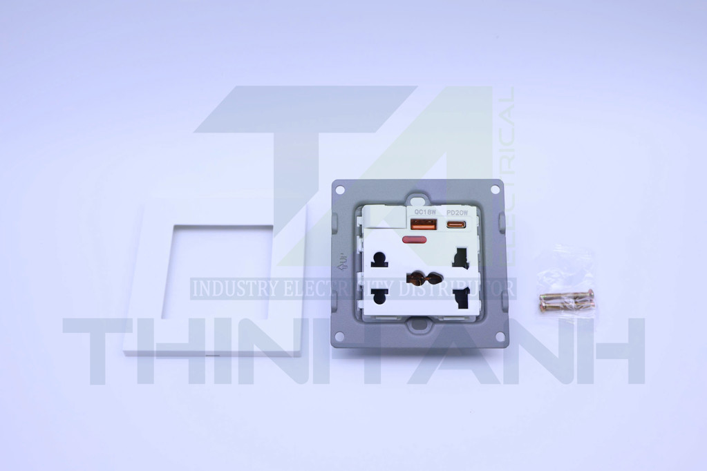 Ổ cắm 5 chấu (2 chấu+3 chấu đa năng) kèm công tắc+USB+TYPE-C+đèn báo
