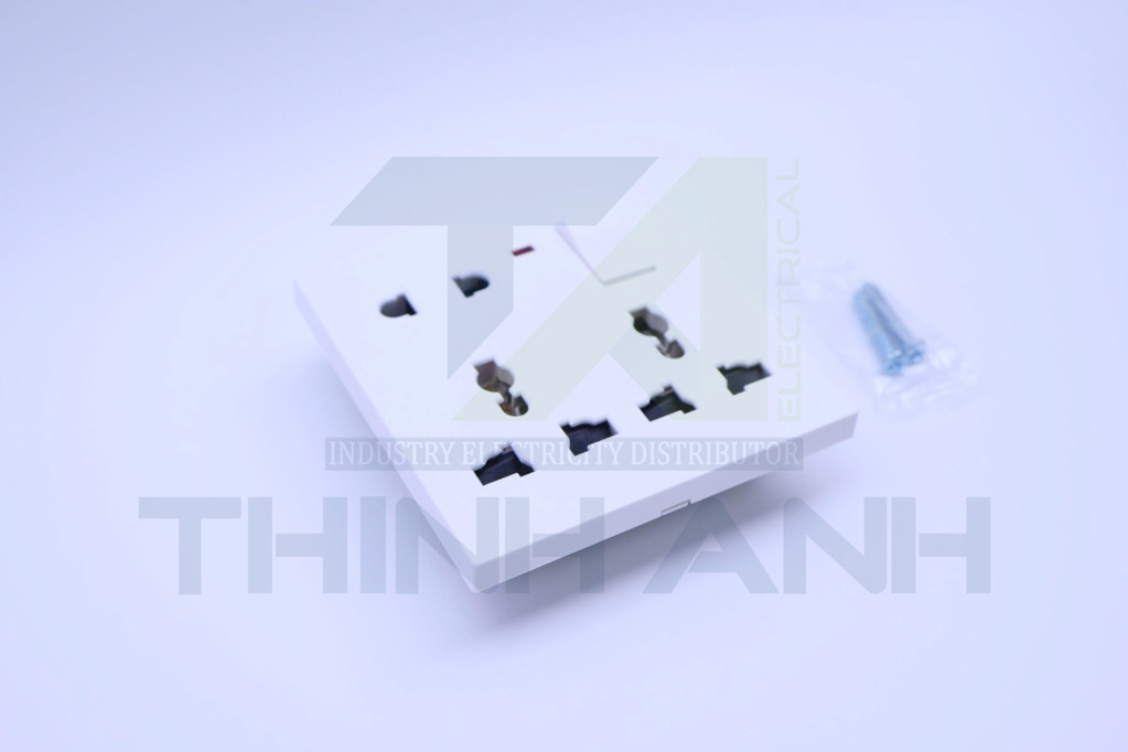 Ổ cắm 8 chấu (2 chấu tròn+3 chấu đa năng+3 chấu đa năng ) kèm công tắc+đèn báo 86x86