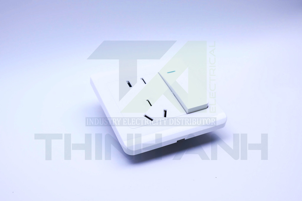 Ổ cắm điện 5 chấu ( 2 chấu dẹt + 3 chấu chéo) kèm công tắc 