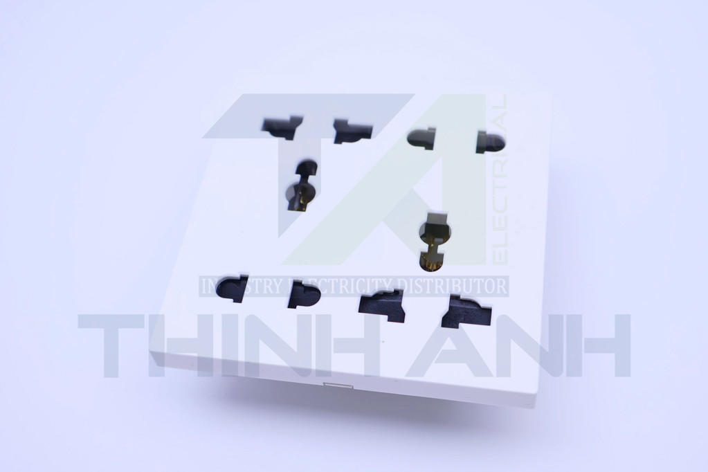 Ổ cắm mặt vuông 2 ổ 2 chấu tròn và 2 ổ 3 chấu đa năng