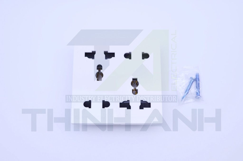 Ổ cắm mặt vuông 2 ổ 2 chấu tròn và 2 ổ 3 chấu đa năng