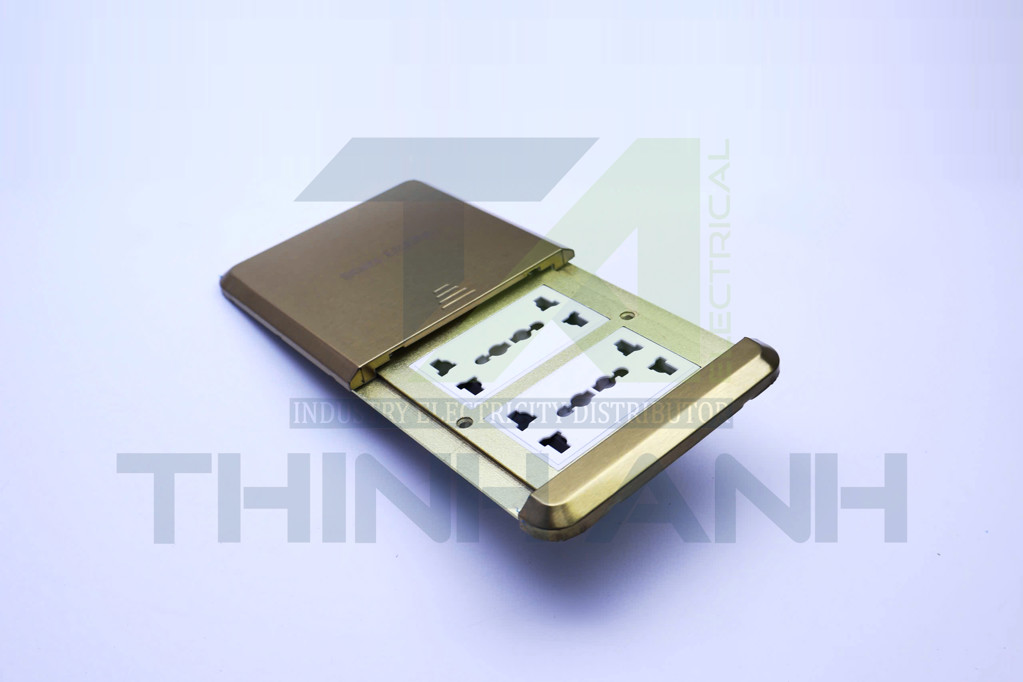 Ổ cắm âm sàn nắp trượt 4 ổ cắm 3 chấu đa năng màu vàng