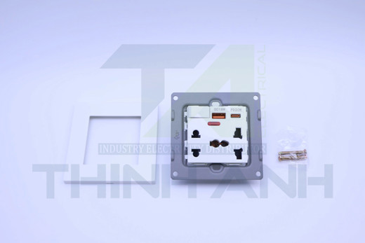 Ổ cắm 5 chấu (2 chấu+3 chấu đa năng) kèm công tắc+USB+TYPE-C+đèn báo