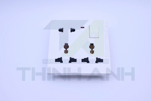 Ổ cắm 8 chấu (2 chấu tròn+3 chấu đa năng+3 chấu đa năng ) kèm công tắc+đèn báo 86x86