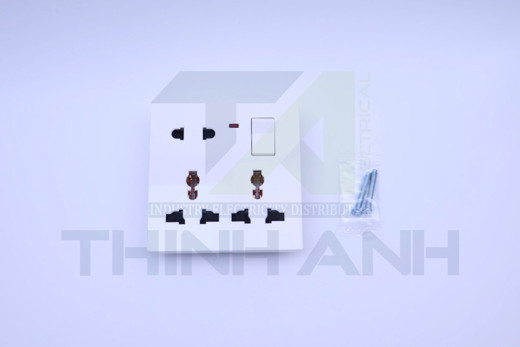 Ổ cắm 8 chấu (2 chấu tròn+3 chấu đa năng+3 chấu đa năng ) kèm công tắc+đèn báo 86x86